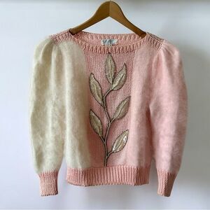 Vintage Lido 80’s Fuzzy Pearl Sequins Sweater Pink Size Small